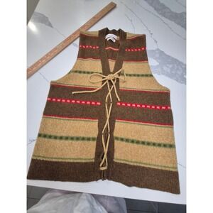 Vintage John Weitz Designs Wool Sweater Vest Brown Striped Lace Up Front Mens M